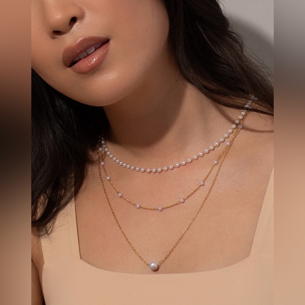 NEW Uncommon James Gold Triple Layer Pearl Necklace